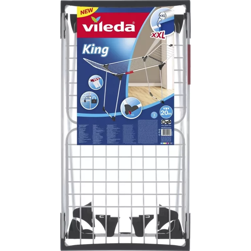 Džiovinimo stovas VILEDA King White 157247 — plieninis, 20 m džiovinimo erdvė, sulankstomas su ratukais