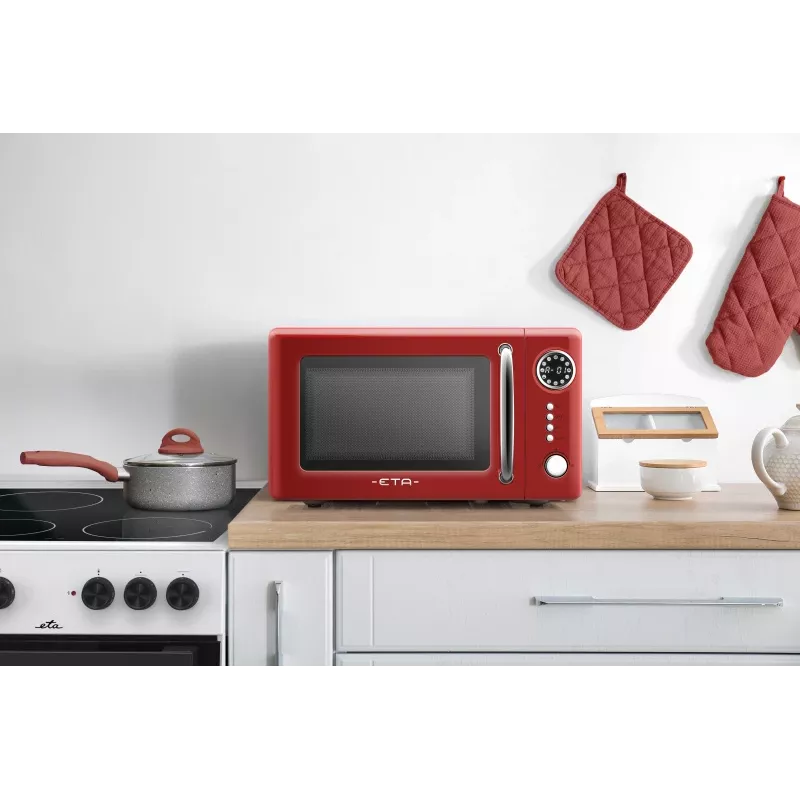 Stalinė mikrobangų krosnelė ETA Storio Red Solo – 20 L, 700 W, 5 galingumo lygių, 245 mm padėklas