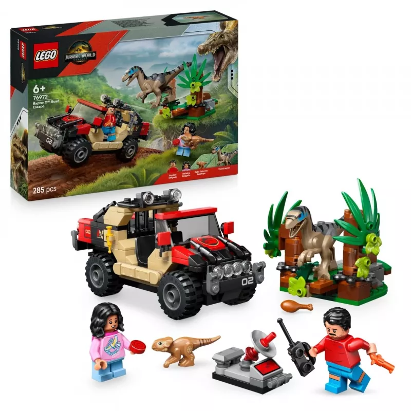 LEGO Jurassic World 76972 Raptor pabėgimas visureigiu, 285 dalių, 2 minifigūrėlės, nuo 6 metų