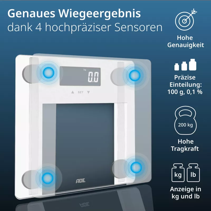 Svarstyklės kūno analizei ADE BA2300-2 su Bluetooth ir kūno riebalų matavimu