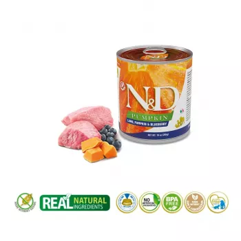 Šlapias šunų ėdalas Farmina N&D Lamb Pumpkin Blueberry Adult 285 g skardinė