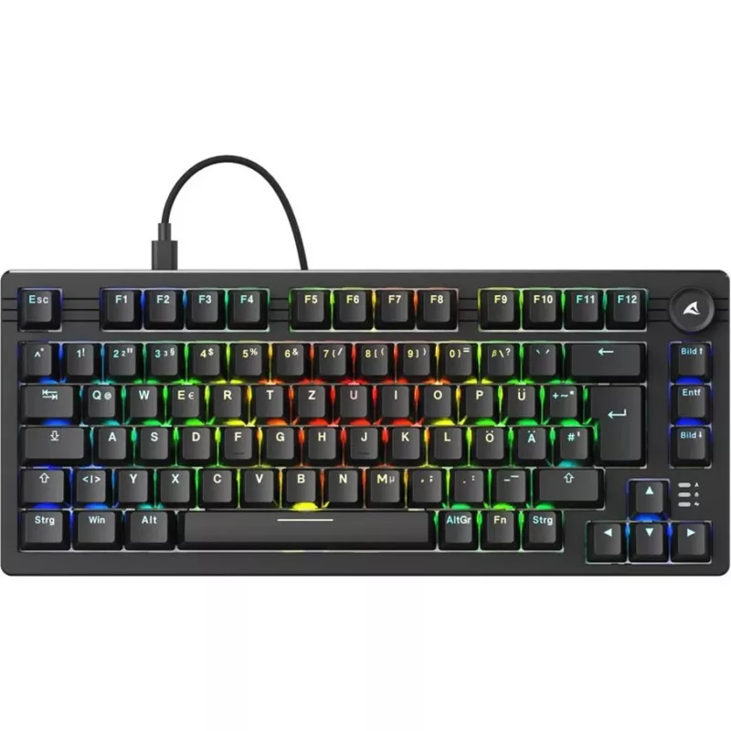 Sharkoon SGK25 klaviatūra USB QWERTZ vokiška juoda 75% RGB LED