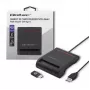 ID kortelių skaitytuvas QOLTEC Smart chip ID card scanner – USB, juodas, 84,5×65×16 mm, 63 g