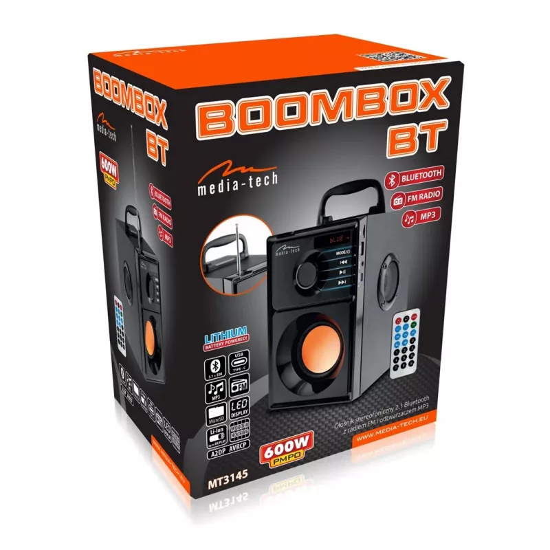 Nešiojamas stereo garsiakalbis Media-Tech BOOMBOX BT 15 W, juodas