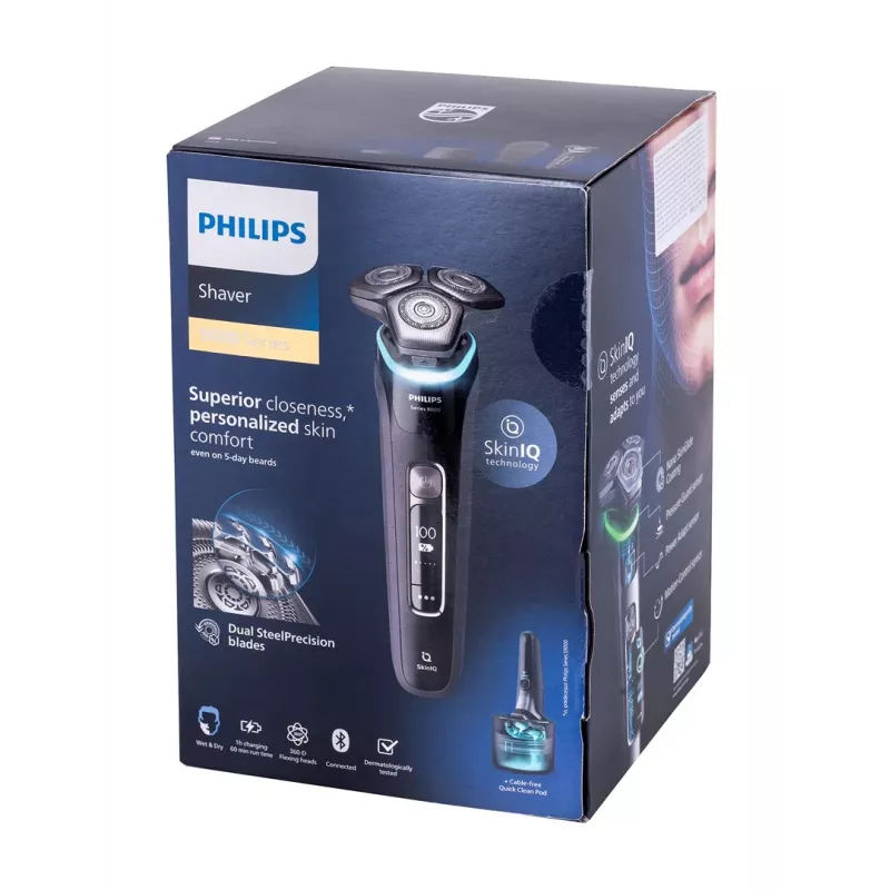 Philips SHAVER Series 9000 S9976/55 vyriškas skustuvas su rotaciniu skustuvu ir trimeriu, juodos spalvos