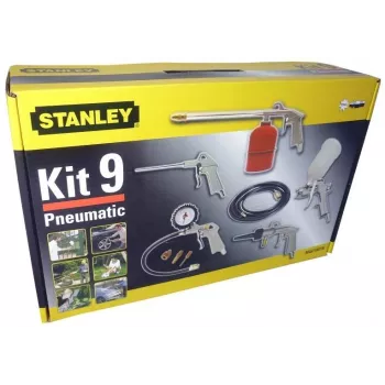Pneumatinis įrankių rinkinys STANLEY 9045718STN, 9 dalių, metaliniai įrankiai, spiralinė žarna 5 m, maks. 20 bar