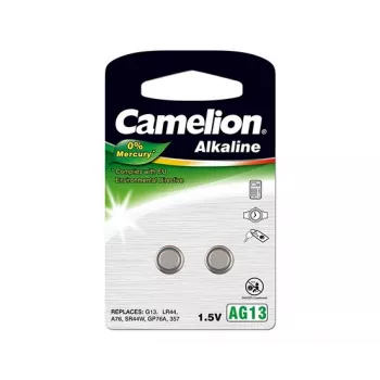 Baterija myglinė CAMELION AG13 / LR44 / 357 šarminė, 1,5 V – 2 vnt. pakuotė