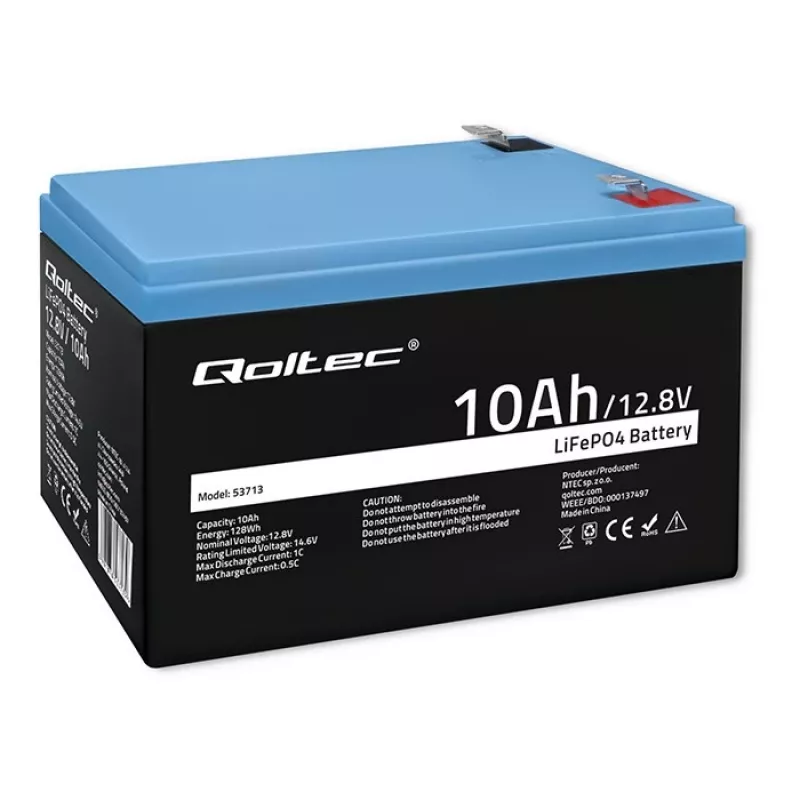 Įkraunama LiFePO4 baterija QOLTEC 10Ah 12.8V 128Wh su integruota BMS