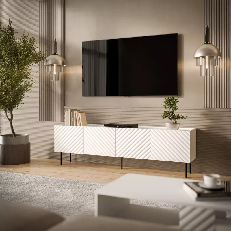 TV spintelė cama meble LUCCA 4D, 2000×400×590 mm, balta, medžio drožlių plokštės viršus