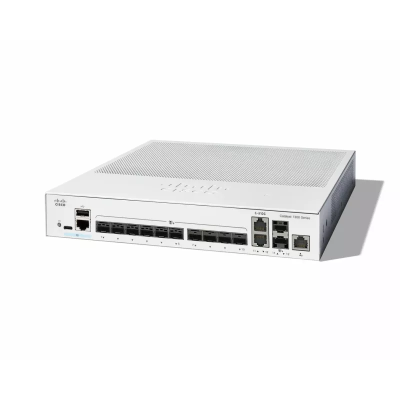 Tinklo jungiklis Cisco Catalyst C1300-12XS valdomas L2/L3, 12 x 10Gb SFP+, 240 Gbit/s, 16k MAC, montuojamas į stelažą, pilka