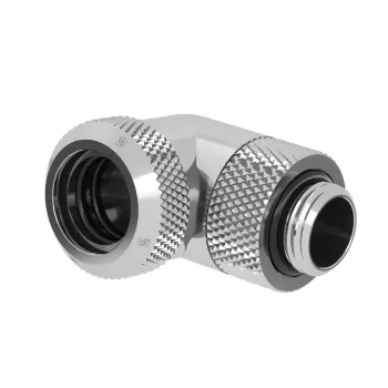 Adapteris 90° daugiakryptis Barrow TWT90KND-K14 — G1/4 vyriškas prie 14 mm kieto vamzdelio, pasukama galvutė, sidabrinis