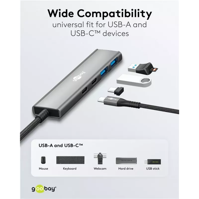 Goobay Slim 4 prievadų USB-Hub USB-C į USB-A 5 Gbit/s USB 3.2 (76563)