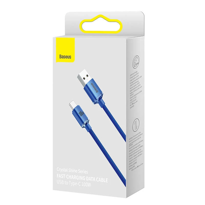 Baseus Crystal Shine laidas USB į USB-C, 100W, 2m (mėlynas)