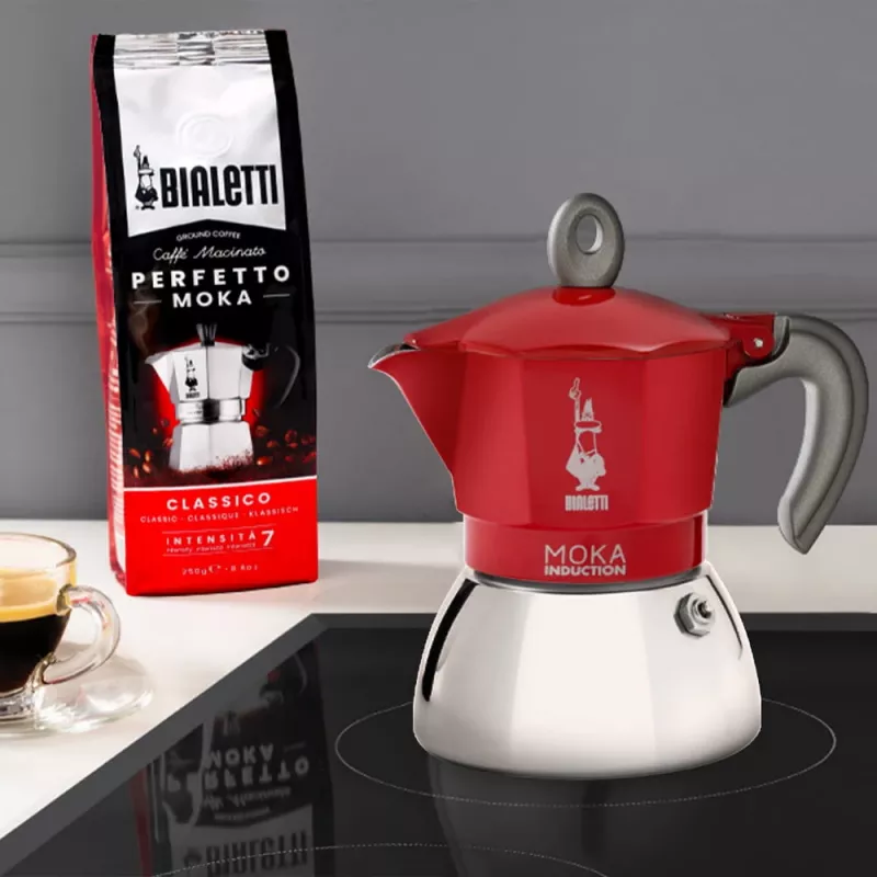 Moka kavos virimo indas Bialetti Moka Induction 0.1 L raudonas sidabrinis