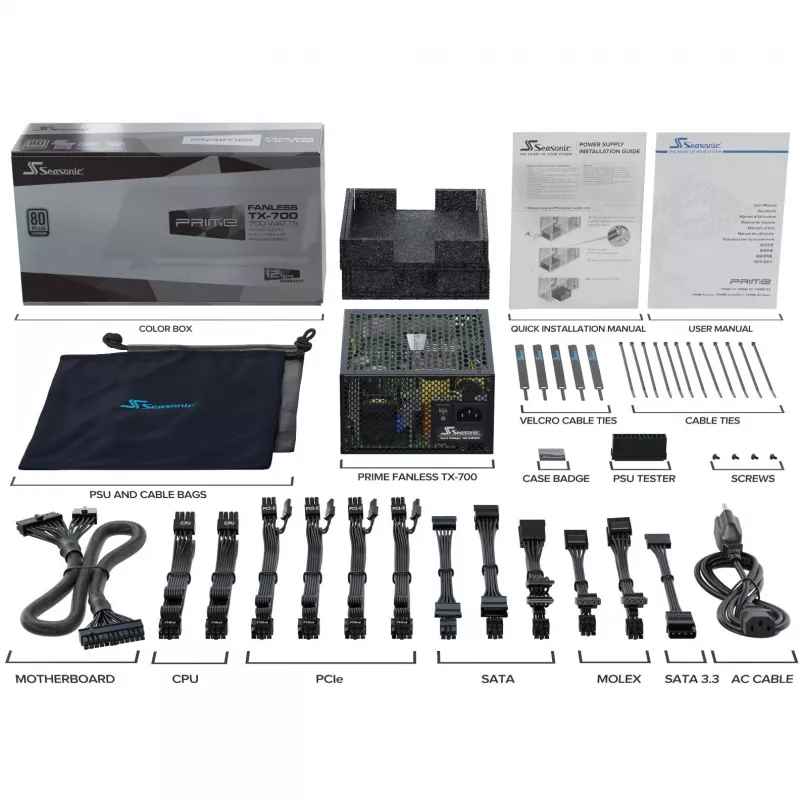 Sea Sonic PRIME-TX-700 Black – tylus 700W maitinimo blokas be ventiliatoriaus