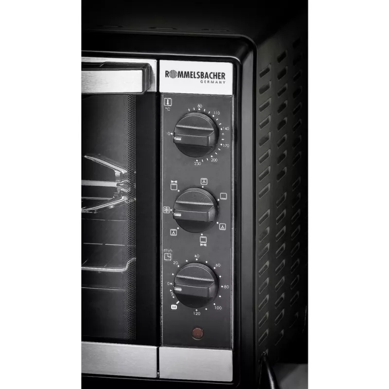 Elektrinė orkaitė Rommelsbacher BG 1550 Juoda, 30 L, 80–230 °C, 7 režimų, rotiseris, 120 min laikmatis