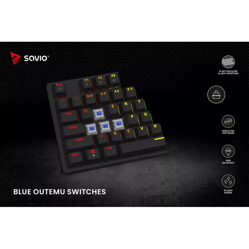 Mechaninė klaviatūra RGB Tempest X2 Outemu Blue Savio Savgk-tempest X2 Bl