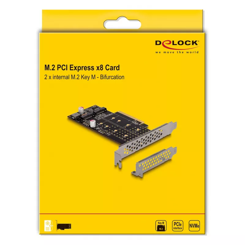 DeLOCK PCI Express x8 kortelė su 2 vidiniais NVMe M.2 Key M lizdais (bifurkacija, Low Profile)