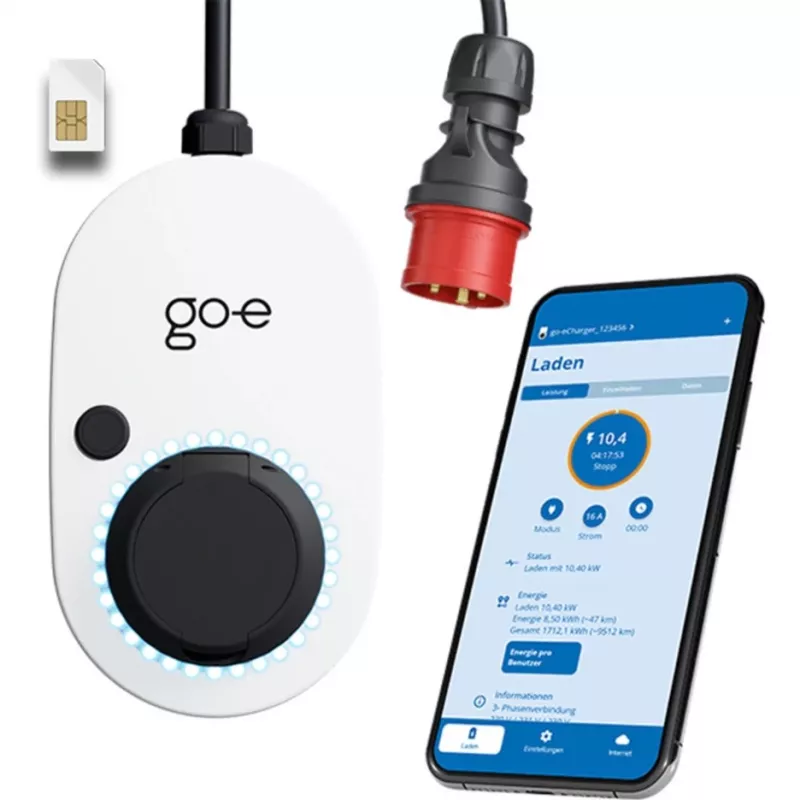 Įkrovimo stotelė GO-E Gemini flex 2.0, 22 kW (32A 3 fazės), Wallbox balta/juoda, mobili įkrovimo stotelė, 4G/LTE