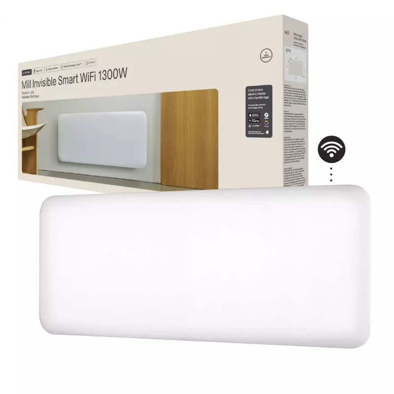 Mill Invisible Smart WiFi Šildytuvas PA1300WIFI4 1300 W kambariams iki 19 m² Baltas IPX4