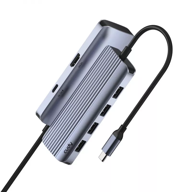 USB-C stotelė Cudy UH500 — USB 3.2 Gen 1 Type-C, 6 prievadų su USB 3.2 Gen 1 Type-A ir HDMI, 5000 Mbit/s, pilka/sidabrinė