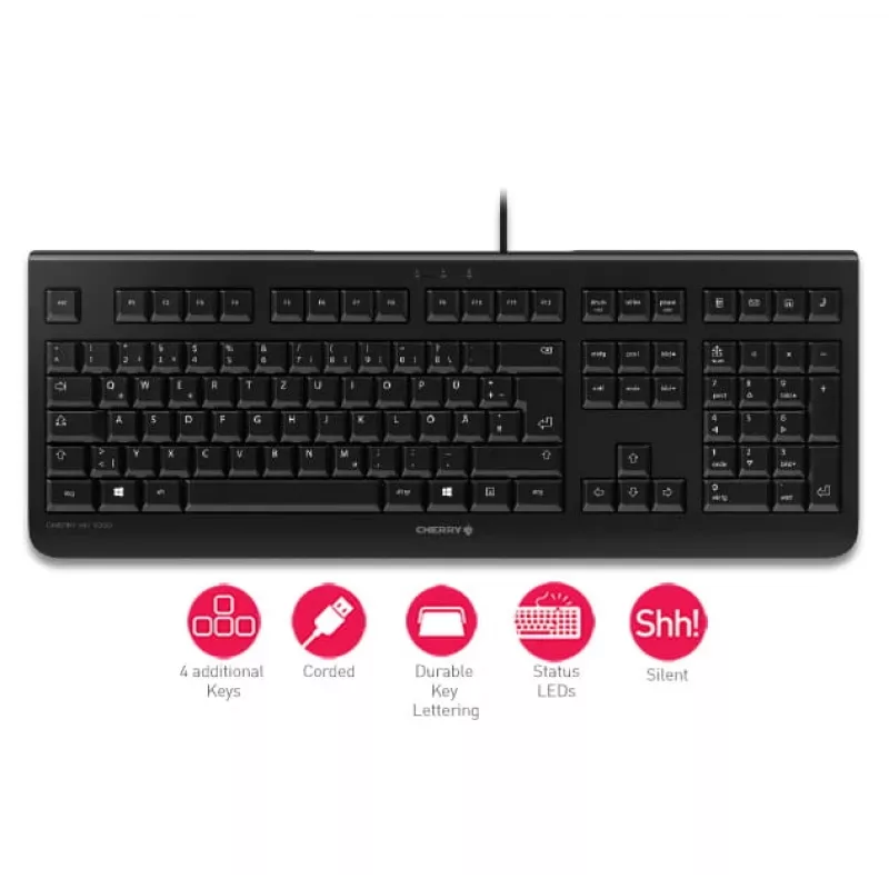 CHERRY KC 1000 klaviatūra namams USB Šveicariška juoda