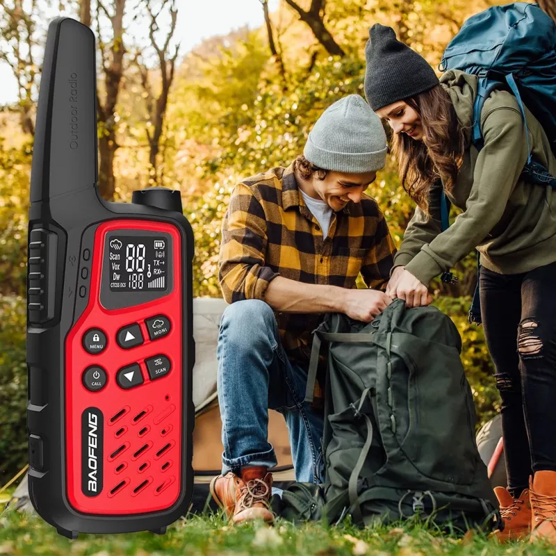 Nešiojama racija Baofeng BF-T25E — 16 kanalų, 0,5 W, Li-Ion 1400 mAh, 2 vnt. komplektas (raudona)