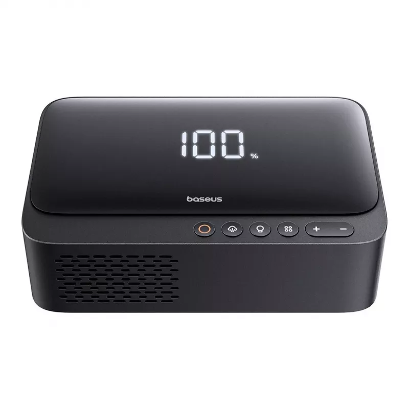 Nešiojamas įkroviklis Baseus Super Energy 6000 mAh – užvedimo starteris, LiPo 6000 mAh, 300 A paleidimo srovė, 150 PSI, įmontuotas ekranas ir žibintuvėlis, USB-C + USB-A, juodas