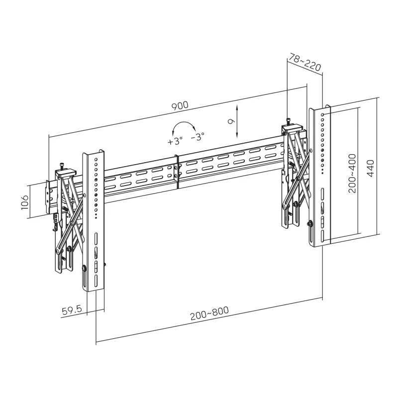 TV laikiklis sieninis SBOX LVW02-48T 37–70 colių, 70 kg, VESA iki 800×400