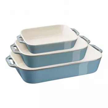 Staub 40508-172-0 keraminis stačiakampis kepimo indų rinkinys, 3 dalių, antikvarinė turkio spalva