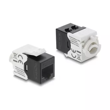 Keystone modulis RJ45 į LSA Cat.6 UTP su fiksavimo spaustuku ir be kabelio raiščių — DELOCK 90794, plokščias juodas/baltas, 16,1×30×19,4 mm