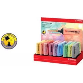 Stabilo BOSS ORIGINAL Pastel žymeklių rinkinys — 45 vnt., kaltinis antgalis, pastelinės spalvos