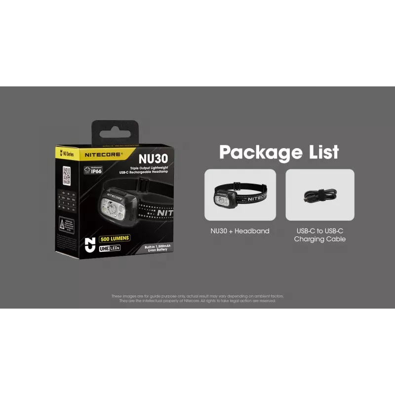 Nitecore NU30 – LED galvos žibintas 500 liumenų, USB įkrovimas, raudona šviesa