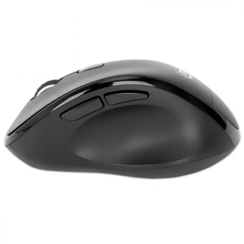 Manhattan ergonominė belaidė pelė dešinei rankai, reguliuojama 800/1200/1600 DPI, 2,4 GHz (iki 10 m), šeši mygtukai su slinkimo ratuku, kombinuotas USB-A ir USB-C imtuvas, juoda, AA baterija (įtraukta), trejų metų garantija