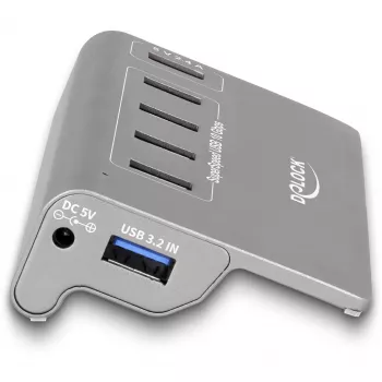 DeLOCK USB 3.2 Gen 2 šakotuvas, 4× USB-A duomenų prievadai + 1 greito įkrovimo prievadas, 10 Gbps, metalinis korpusas
