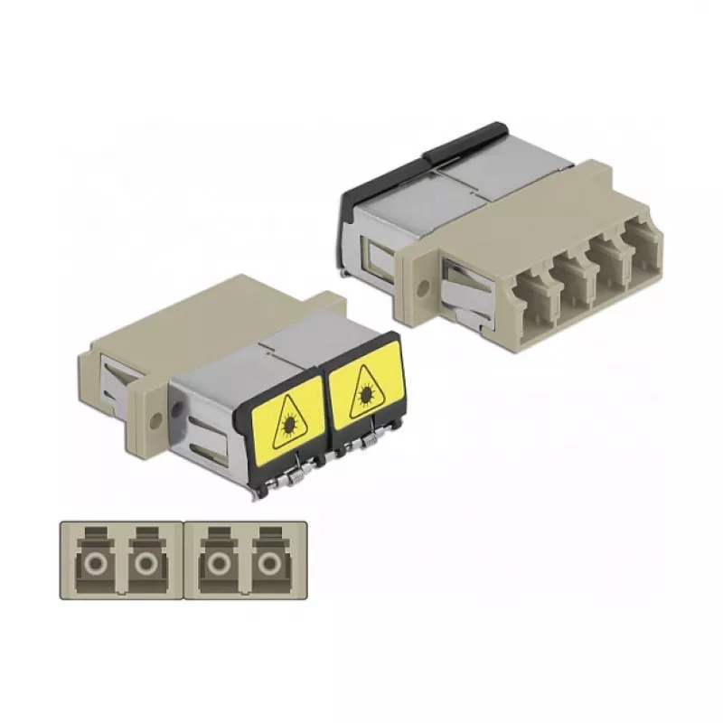 Optiminis skaidulinis jungiklis DeLOCK 86904 LC Quad moteriškas į LC Quad moterišką, daugiamodis, smėlio spalvos