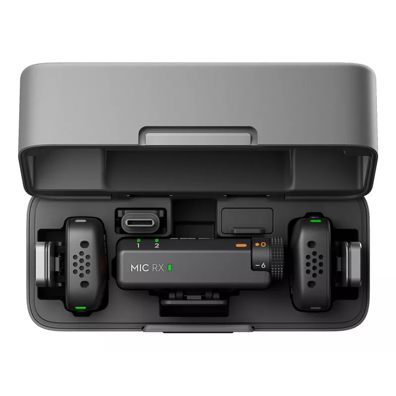 Belaidis mikrofonų rinkinys DJI Mic Mini (2 TX + 1 RX + Įkrovimo dėklas) - Tamsiai pilkas