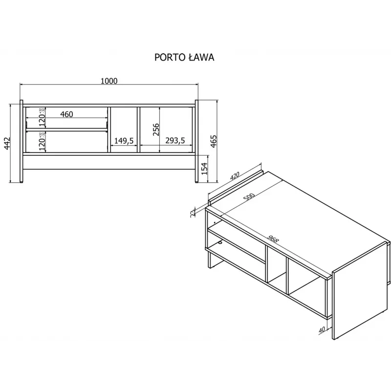 Cama PORTO bench/table 100x50x46 oak/Juoda