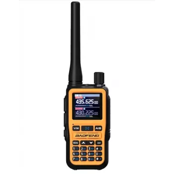 Nešiojama racija Baofeng UV-5R Mini su USB-C įkrovimu, Bluetooth, VHF/UHF, 5 W, 1600 mAh, oranžinė