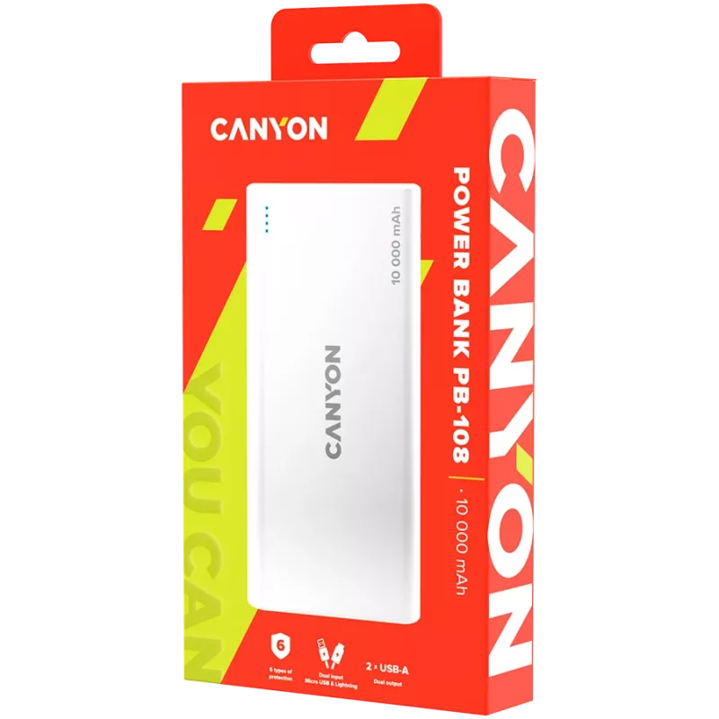 CANYON PB-108 10000 mAh balta nešiojama baterija