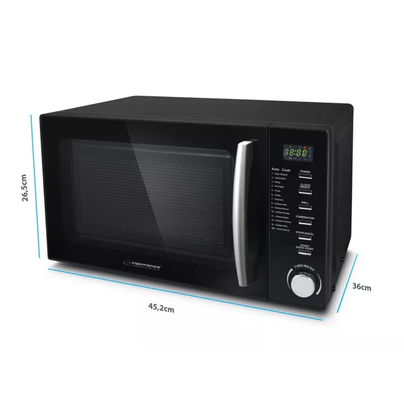 Mikrobangų krosnelė kombinuota ESPERANZA COCINERO EKO010, 1200 W, 20 L, grilis 900 W, LED ekranas, juoda