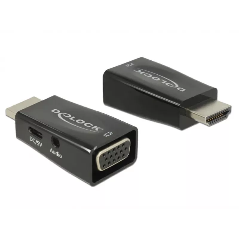 Kabelio keitiklis DeLOCK 65901 HDMI A į VGA ir 3.5 mm garsas, juodas