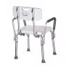Priekabinis dušo kėdė ActionMed KP300AM su atlošu ir porankiais, polipropilenas, reguliuojamas aukštis 43–56 cm, sėdynė 40×33 cm, maks. svoris 110 kg