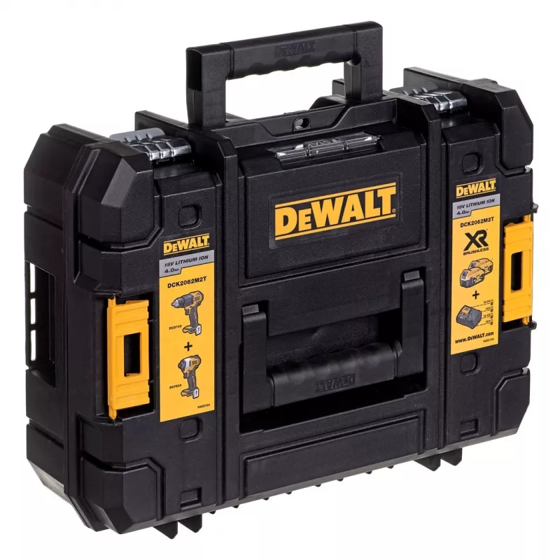 Belaidis elektrinių įrankių rinkinys DeWalt DCK2062M2T — 18V, gręžtuvas DCD709 + smūginis suktuvas DCF809 1/4 colio, 2×4.0Ah akumuliatoriai, dėklas TSTAK II
