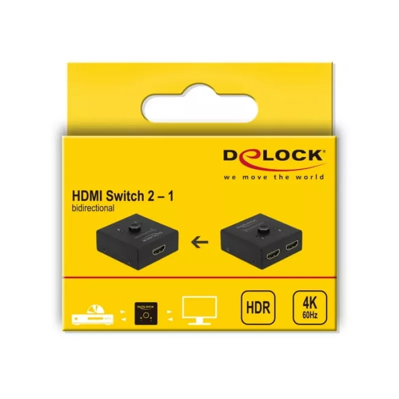DeLock HDMI 2 į 1 dvipusis 4K 60 Hz kompaktiškas vaizdo/garso jungiklis - Mažmeninė dėžutė - 2 x HDMI - stalinis (64072)
