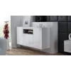 Sideboard Cama Meble VIVA 150 – baltas/baltas blizgus ir sonoma ąžuolas, 3 durys, 5 lentynos, 1500×450×800 mm