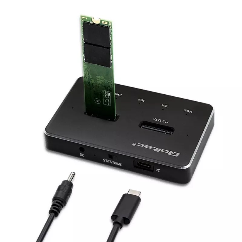 Qoltec 52274 M.2 SSD diskų dėklas | NVMe | SATA | USB-C | DUAL 2 x 2TB