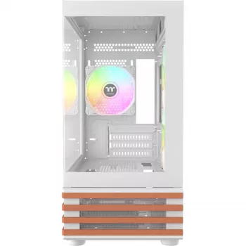 PC korpusas Micro Tower THERMALTAKE View 170 WS ARGB Snow — Micro ATX, baltas, 2x120 mm šone, 1x120 mm gale, maitinimo šaltinis apačioje, palaiko 2,5 colio/3,5 colio