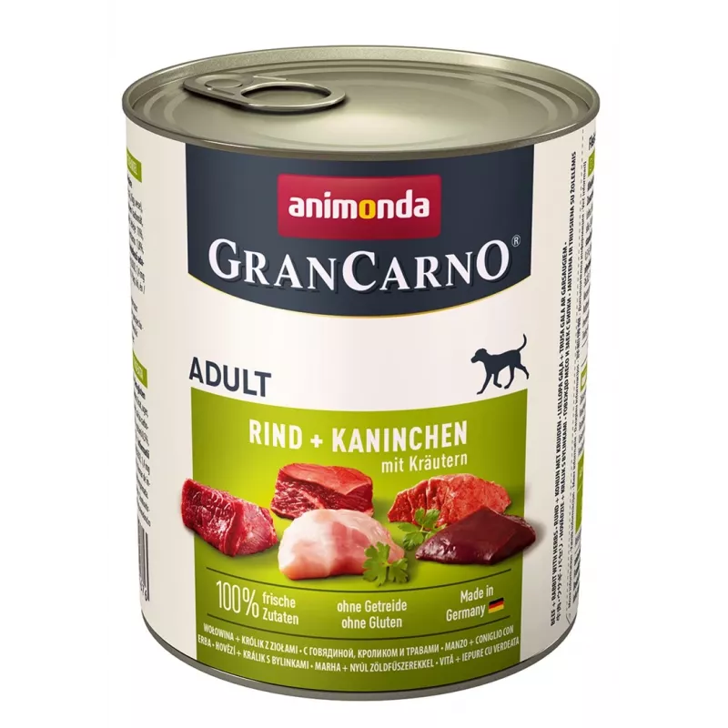 Šlapias šunų maistas animonda GranCarno Jautiena + Triušis su Žolelėmis 800 g, suaugusiems, skardinė