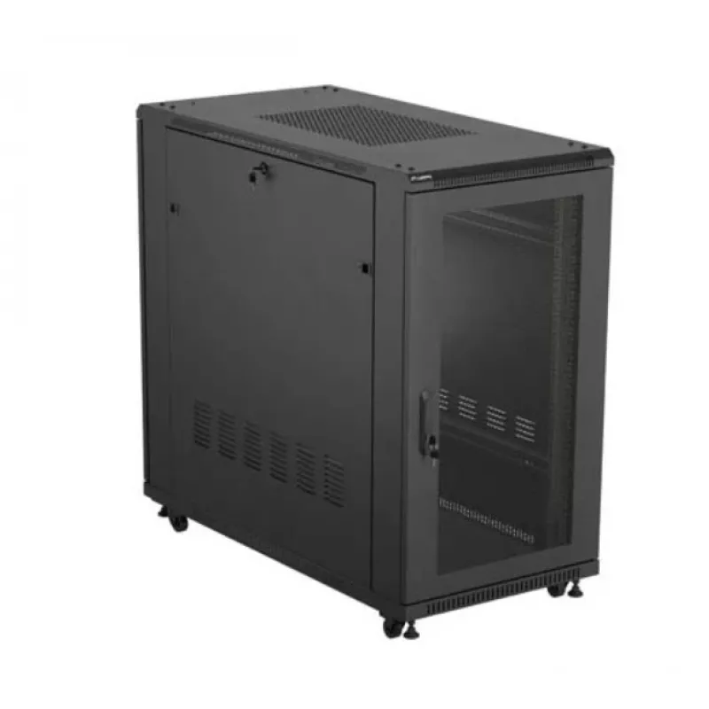 19 colių stelažo spinta LANBERG FF01-6222-23B 22U 600x1200 mm juoda su perforuotomis durelėmis